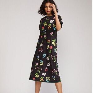 NWT Cynthia Rowley Botanical Tee Floral Black Dress 100% Cotton - XL - $198 Rtl